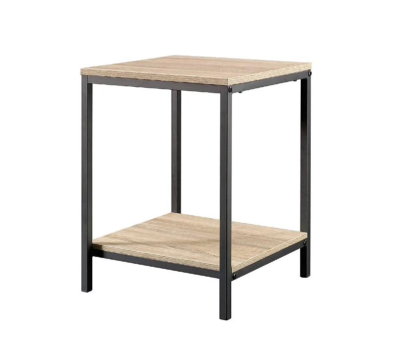 Wooden Side Table With Metal Frame Base