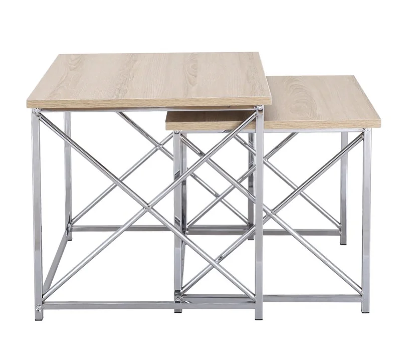 Wooden Side Table with Metal Frame Legs